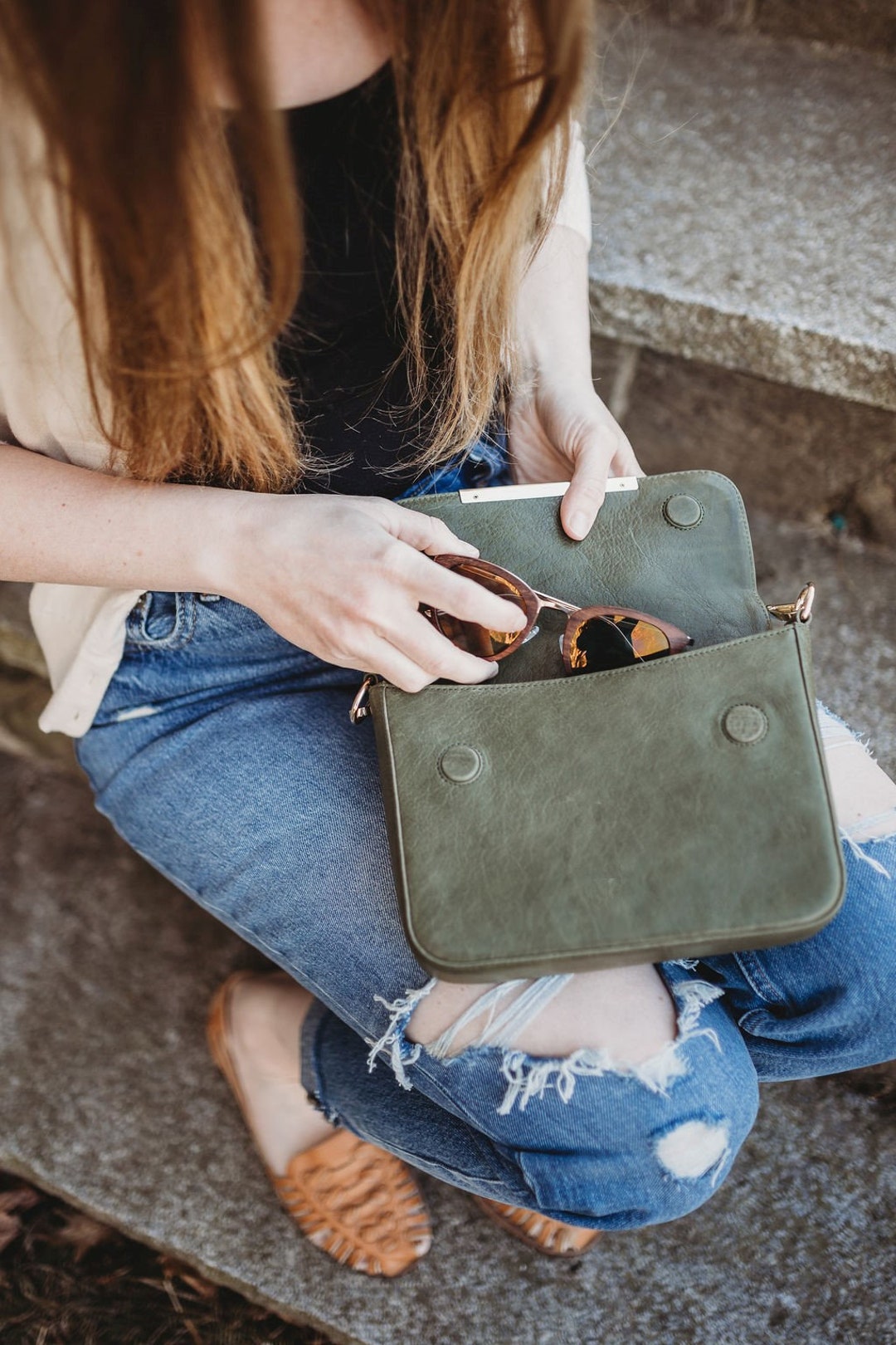 Small Leather Purse with Removable Shoulder Strap and Internal