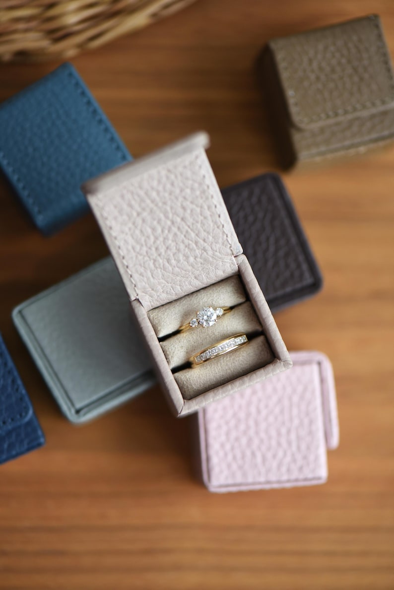 Tiny Personalized Leather Ring Box with Magnetic Flap - Wedding Engagement Ring Case - Cufflinks Box - Stud Earrings - Valentine's day gift image 9