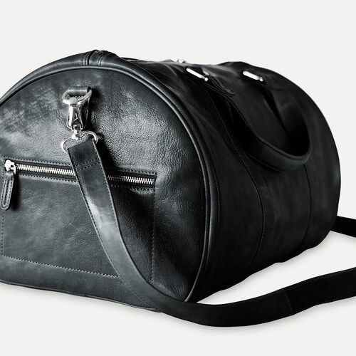 black leather weekend bag
