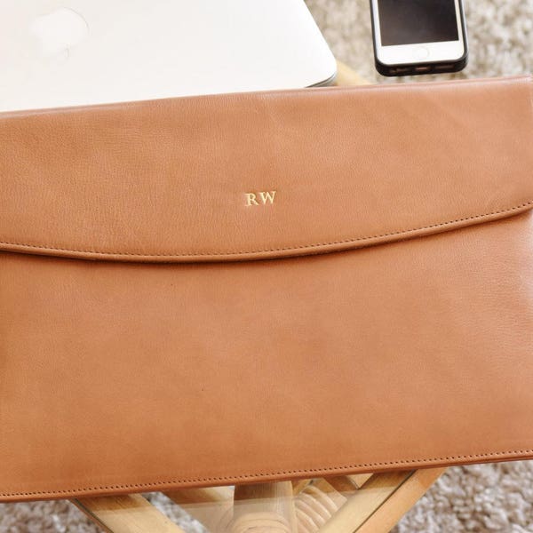 Housse pour MacBook Pro 13 / New Air 13 / 14 / 15 / 16 pouces - Housse en cuir pour ordinateur portable - Étui enveloppe - Étui portefeuille personnalisé pour ordinateur portable - Monogramme