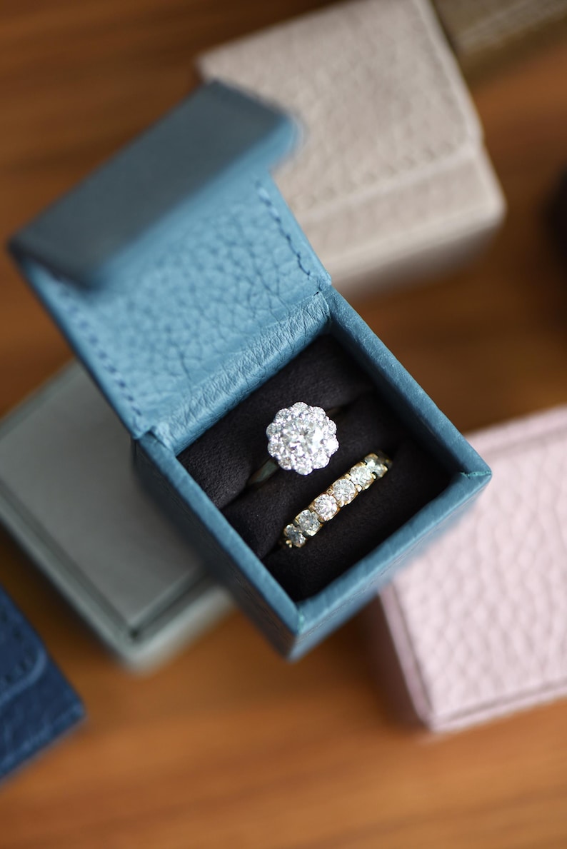 Tiny Personalized Leather Ring Box with Magnetic Flap - Wedding Engagement Ring Case - Cufflinks Box - Stud Earrings - Valentine's day gift image 3