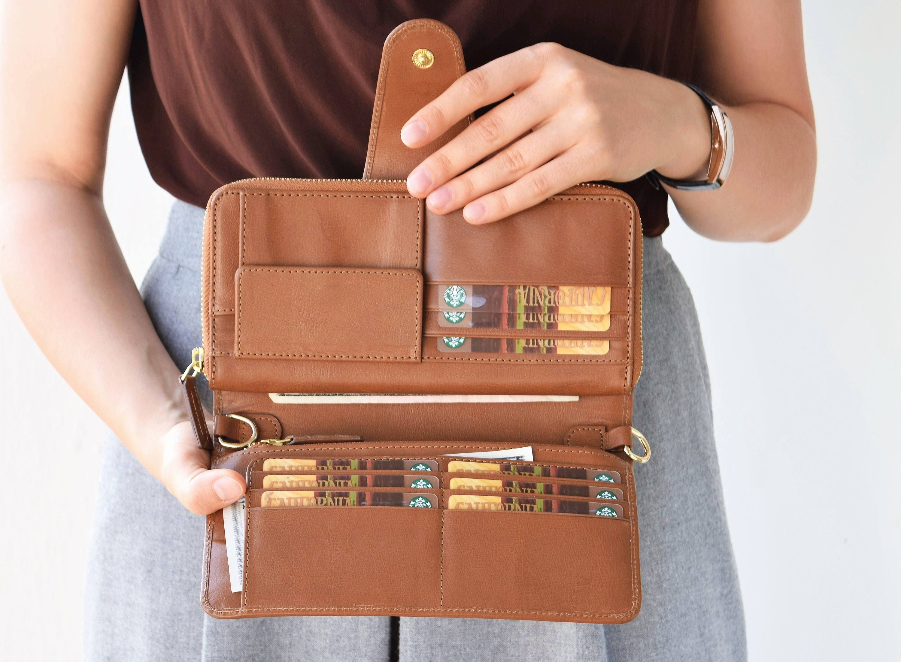 Tan leather wallet Women's leather wallet Small Etsy