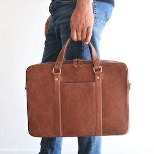 Men's leather briefcase 2.0 Leather briefcase men Laptop bag Travel briefcase Leather messenger bag 16 MacBook Pro bag image 1