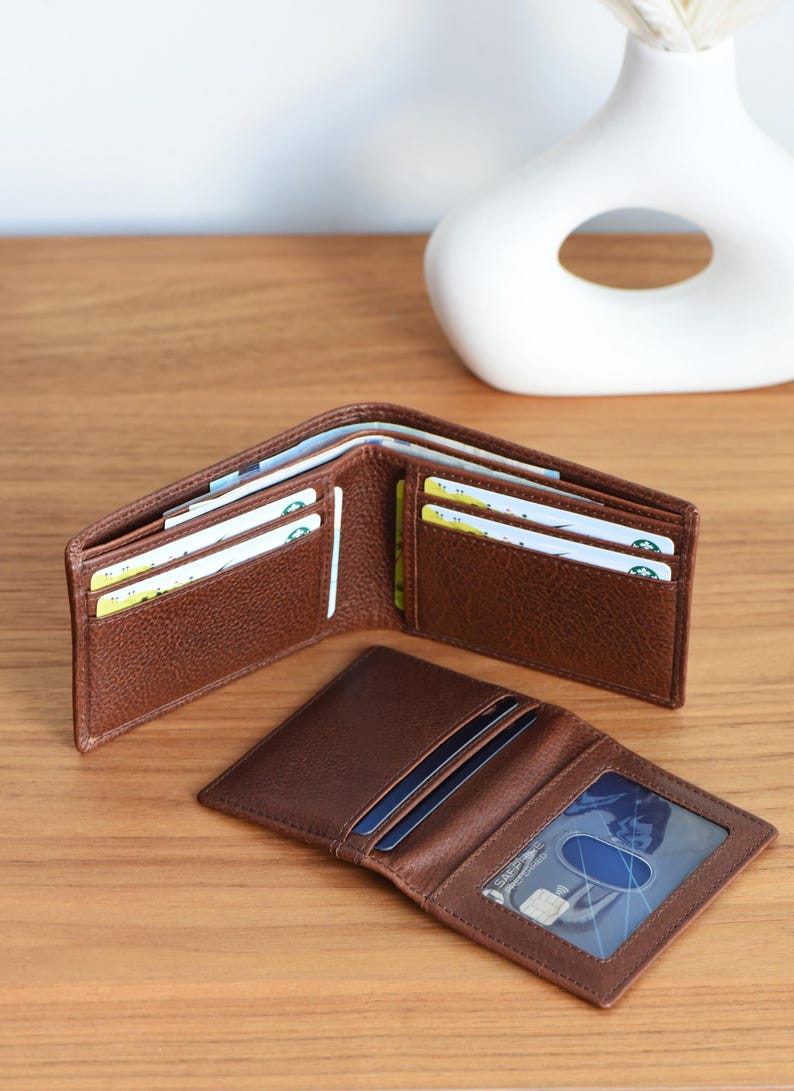 Custom Leather Wallet for Men - RFID Bifold Wallet with Optional Coin Pouch & Removable ID Flap - Personalized - Gift for Him, Dad, Husband image 2