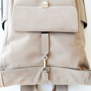 Top roll backpack Commuter backpack 16 inch laptop backpack Beige Nubuck leather Convertible Large leather backpack Full grain image 6