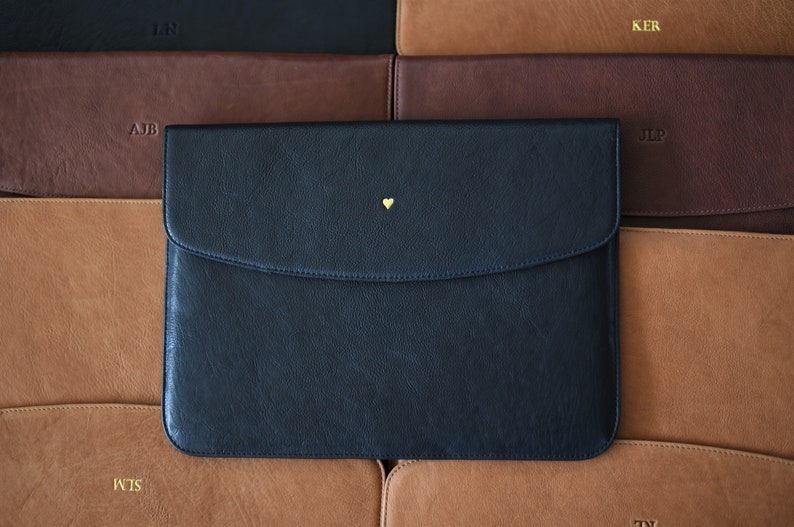Personalized Leather Laptop Case 13 14 15 16 inch MacBook Pro / Air - Envelope Sleeve with Business Card Holder, Back Pocket & Magnets image 6