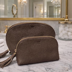 Half-Moon Cosmetic Bag with Tassel - Two Sizes - Travel Toiletry Case - Personalized