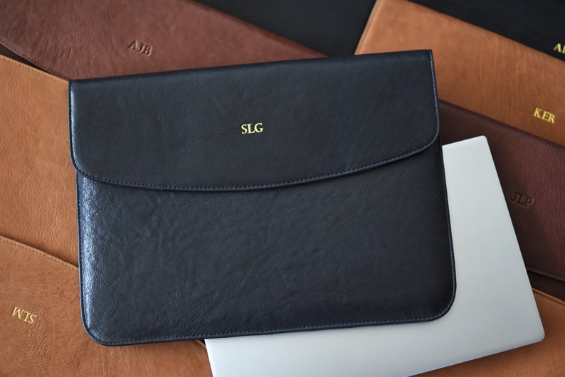 MacBook ProAir 13 15 16 inch sleeve Monogrammed Personalized laptop folio Leather laptop sleeve Envelope laptop case