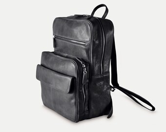 Leather laptop backpack men - Black leather backpack - MacBook 16 inch backpack - Large office backpack - Leather backpack bag