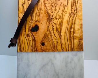 Marmor-Olivenholz Schneidebrett | Servierbrett 43 cm | Käsebrett | Charcuterie Board | Handgemachtes Küchenbrett