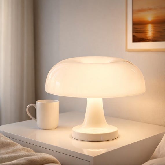 White Mushroom Table Lamp – Minimalist Rechargeable LED Light for Desk, Bedroom, or Gift