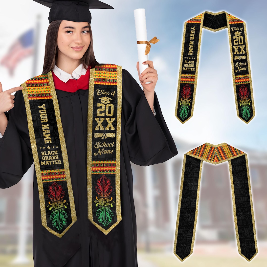 Personalized African American Graduation Stole, Kente Pattern Sash ...