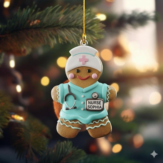 Personalized Gingerbread Nurse Ornament: Flat 2D Christmas Keepsake