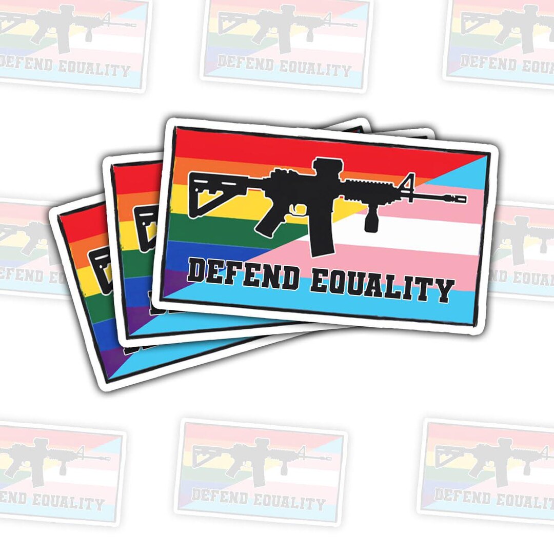 Defend Equality Sticker, Progress Pride Flag With Rifle Vinyl Decal ...