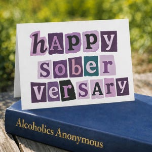AA birthday card Soberversary 12 Step sobriety AA anniversary card ~  5x7 inch card with envelope Blank inside with white background