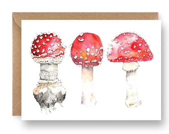 Biglietto d'auguri con fungo rosso / fungo agarico muscario