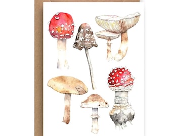 Biglietto d'auguri con acquerello di funghi / Biglietto d'auguri con arte botanica