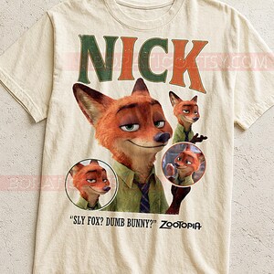 Nick Zootopia Shirt, Nick Wilde 90s Vintage Retro Bootleg Shirt, Fox Character Graphic Tee, Aesthetic Movie Fan Gift image 2