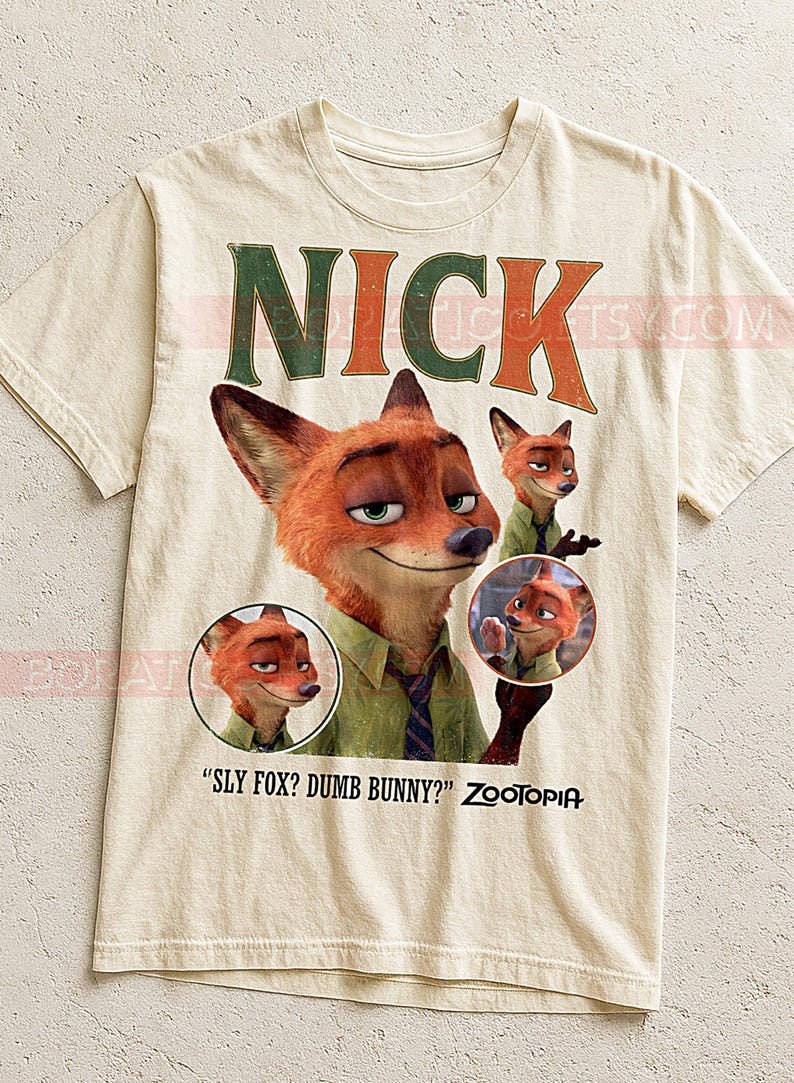 Nick Zootopia Shirt, Nick Wilde 90s Vintage Retro Bootleg Shirt, Fox Character Graphic Tee, Aesthetic Movie Fan Gift image 2