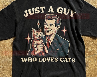 Katt älskare T-shirt, retro vintage kattälskare rolig grafik, handritad katt T-shirt, kattälskare gåva