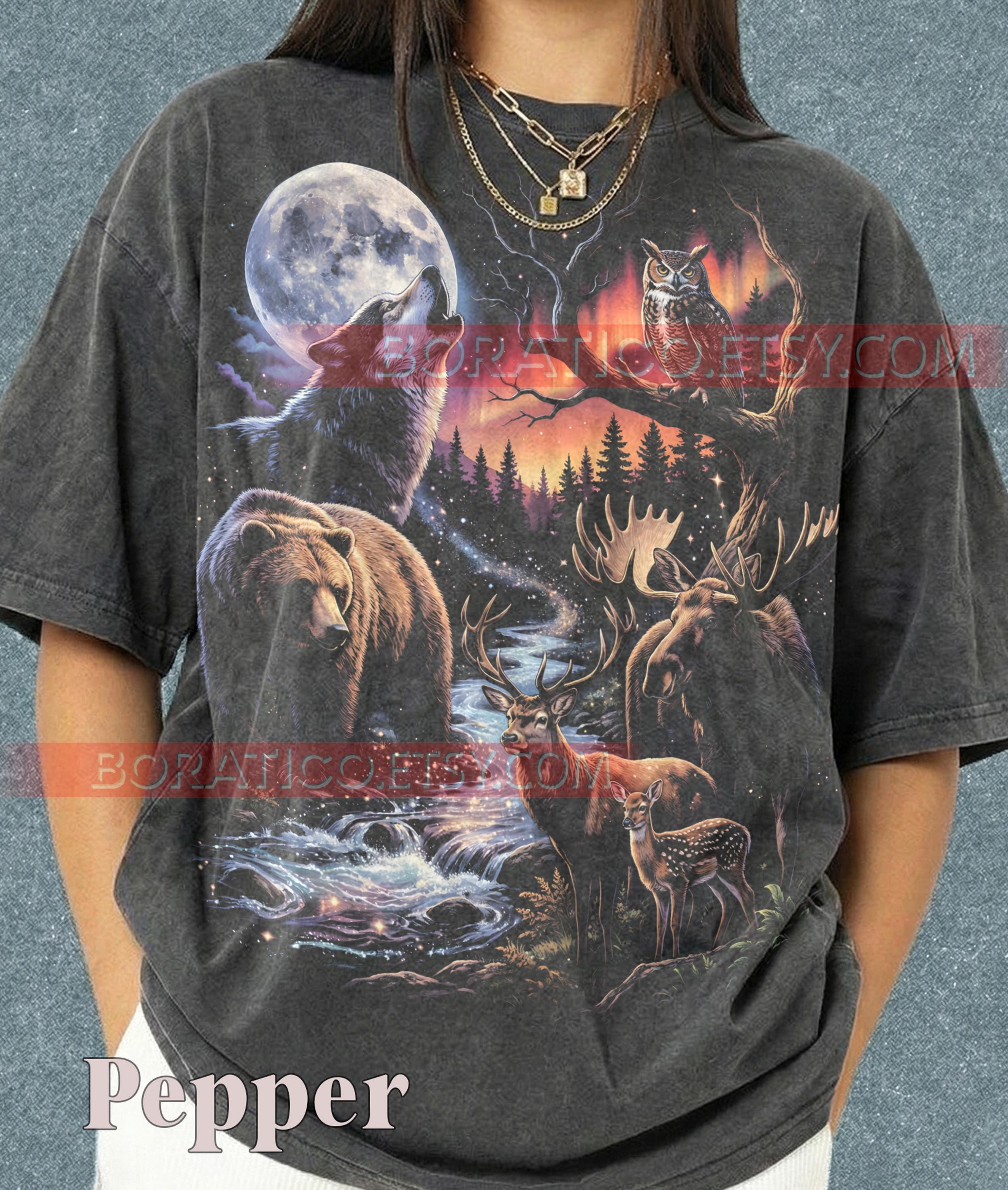 Wolf Moon Owl Moose Bear Deer Comfort Colors&reg; Tshirt, Wildlife Nature, Forest River, Wilderness,