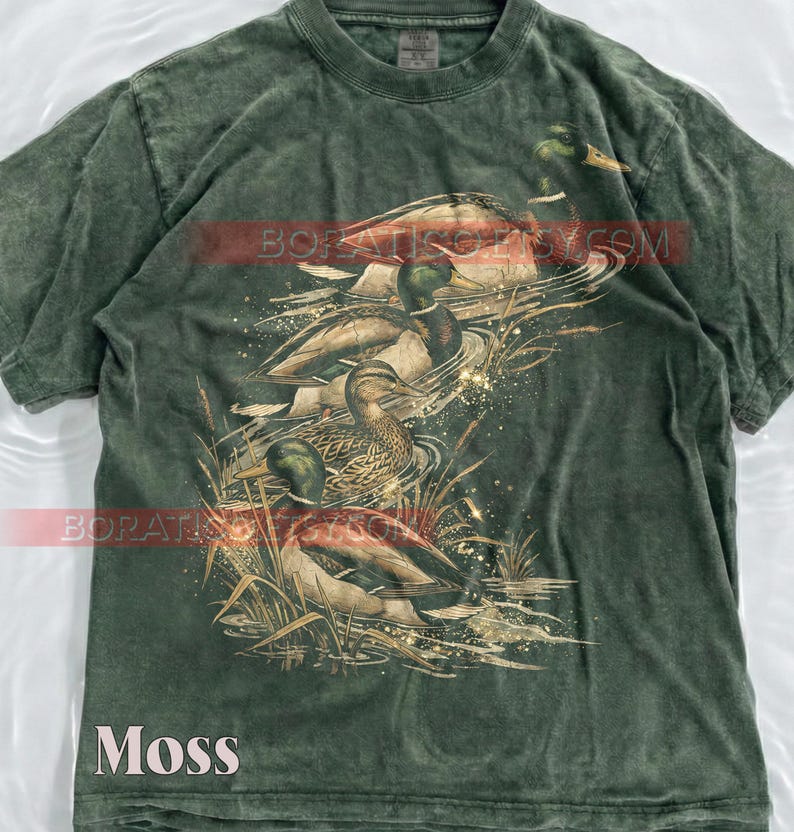 Mallard Ducks Drake And Hen Comfort Colors® Tshirt, Waterfowl Bird Watching Wildlife Nature, Retro Vintage Art, Duck Hunter Graphic image 3