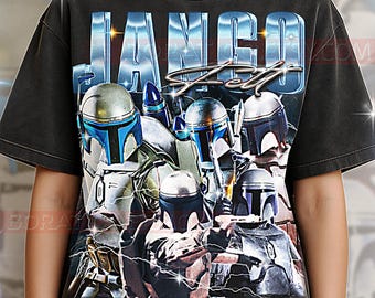 Jango Fett T-Shirt, Vintage Bounty Hunter Mandalorian Clone Father Sci-Fi Star Tee, 90s Retro Throwback, Jango Fett Sweater