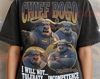 Chief Bogo Zootropia-tröja, 90-tals vintage retro bootleg Buffalo Chief-t-shirt, polisbossen-grafiktröja, retro djurfilmsutrustning för fans