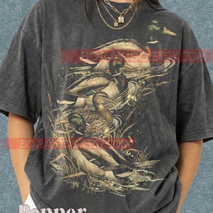 Mallard Ducks Drake And Hen Comfort Colors® Tshirt, Waterfowl Bird Watching Wildlife Nature, Retro Vintage Art, Duck Hunter Graphic image 1
