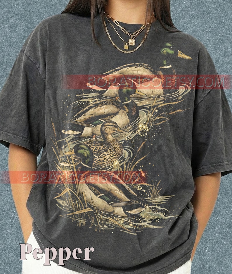 Mallard Ducks Drake And Hen Comfort Colors® Tshirt, Waterfowl Bird Watching Wildlife Nature, Retro Vintage Art, Duck Hunter Graphic image 1