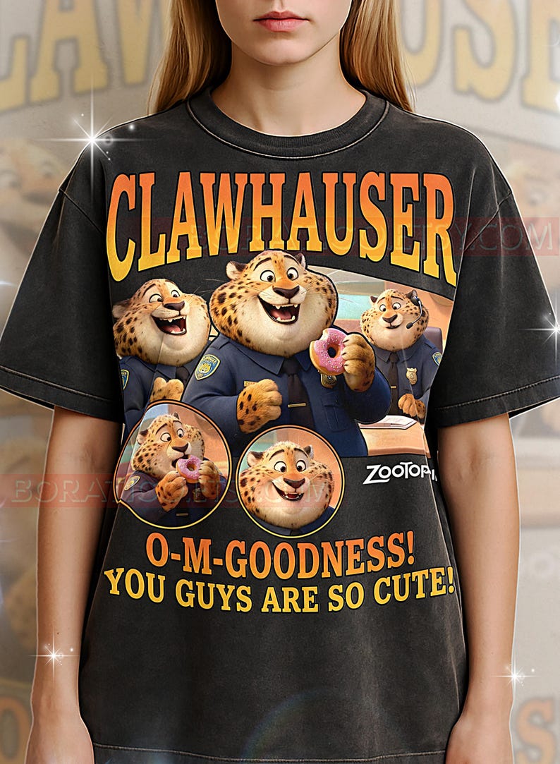 Clawhauser Zootopia Shirt, 90er Jahre Vintage Retro Bootleg Cheetah Cop T-Shirt, Donut Liebhaber Grafik T-Shirt, Retro Tier Held Shirt Bild 1