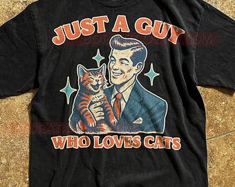 T-shirt med retro-motiv, vintagetypografi, handritad kattgrafik, kattälskare-gåva