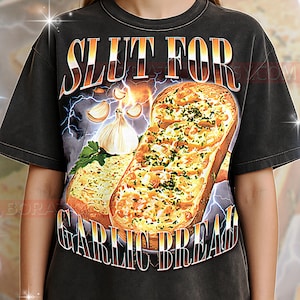 Vitlöksbröd Mat Meme T-shirt, Vitlöksbröd 90-talet Vintage Retro Bootleg T-shirt, Rolig Foodie Grafisk T-shirt, Sarkastisk Carb Fan Gåva