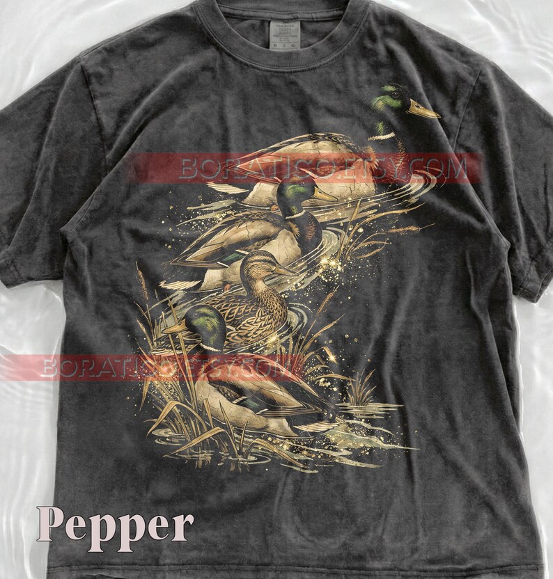Mallard Ducks Drake And Hen Comfort Colors® Tshirt, Waterfowl Bird Watching Wildlife Nature, Retro Vintage Art, Duck Hunter Graphic image 2