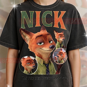 Nick Zootopia Shirt, Nick Wilde 90s Vintage Retro Bootleg Shirt, Fox Character Graphic Tee, Aesthetic Movie Fan Gift image 1