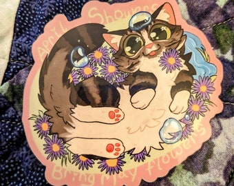 May Flowers Cat Sticker