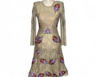 Vintage Besticktes Spitzenkleid