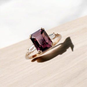 1.5 Carat Synthetic Ruby Engagement Ring, Emerald Cut Ruby Ring 7x9mm, Ruby Solitaire Ring, Gold Promise Ring, July Birthstone Jewelry