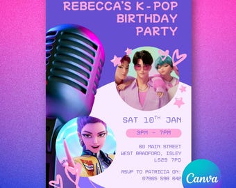 Uitnodiging verjaardagsfeestje K-Pop | Bewerkbare uitnodiging voor kinderfeestje | Digitale download