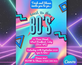 1980s Party Invitation | Editable Retro Eighties Theme Party Invite | Digital Download