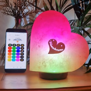 Lampada di sale a forma di cuore, realizzata a mano, 20 cm, 78 potenti luci in 256 colori da sogno, mosaico di colori, dimmerabile, Wi-Fi, controllo timer