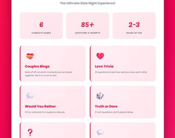 Valentine’s Day Date Night Game Bundle | Printable Romantic Quiz, Trivia & Bingo