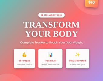 Weight Loss Tracker Printable PDF | Fitness Planner | Food Log | Workout Journal | Progress Chart 2026