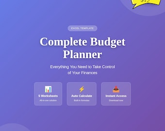 Budget Planner Excel Template | Monthly Expense Tracker | Debt Payoff & Savings Goals Spreadsheet