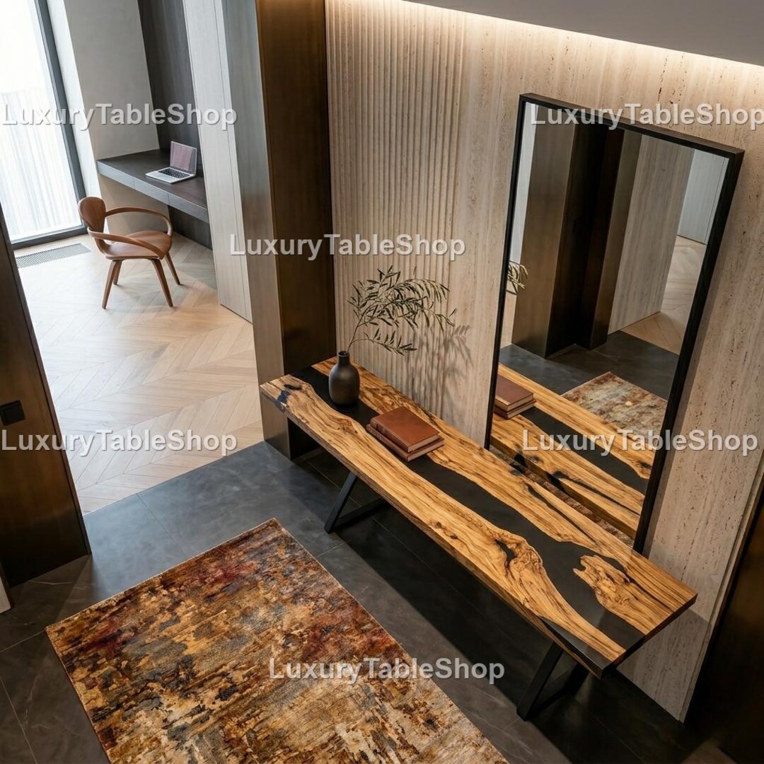 Live Edge Wood & Black Epoxy Console Table Top – Entryway Table ...