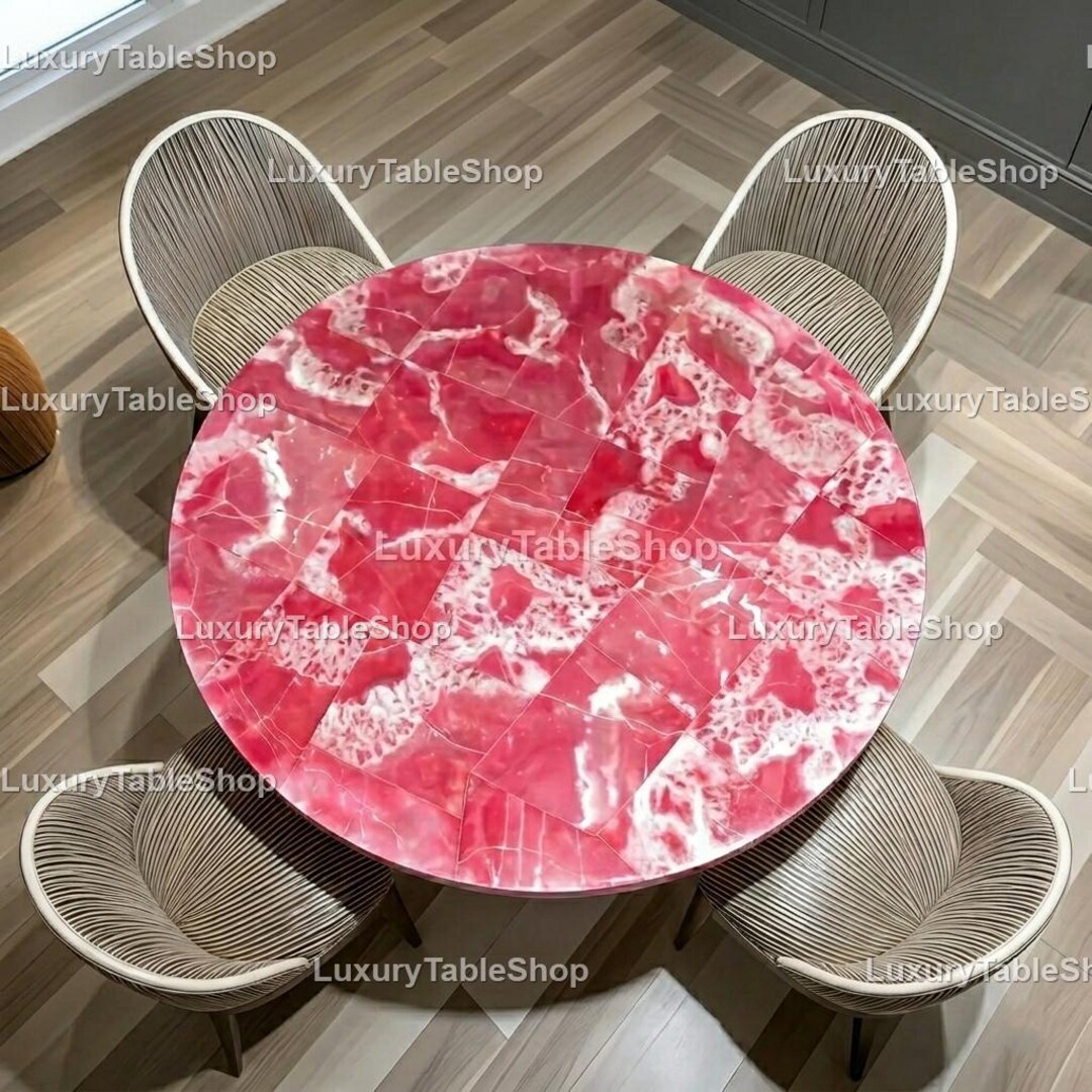 Ruby Table Top Handmade Ruby Quartz Dining Table | Pink Agate Gemstone Tabletop - Etsy
