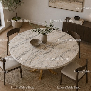 Carrara Marble Round Dining Table – Luxury White Marble Top Luxury Kitchen Modern Elegant Dining Table, Handmade Stone Dining Tabletop |