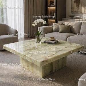Green Onyx Square Tabletop – Luxury Stone Coffee Table Top, Elegant Dining or Side Table Surface, Natural Marble Decor, Home Coffee Table |