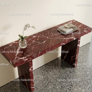 Red Marble Console Table Top Luxury Burgundy Stone Inlay Tabletop Modern Rosso Levanto Style Furniture Elegant Entryway Decor Console Table