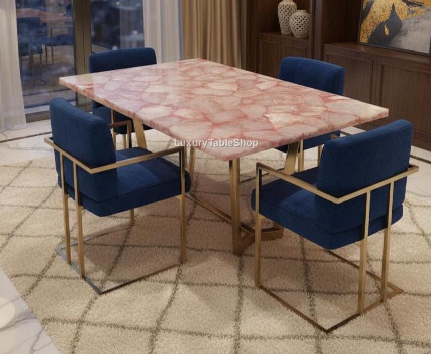 ピンクオニキスの、テーブル 高級ピンクオニキスダイニングテーブル｜モダンな宝石家具 - Etsy 日本